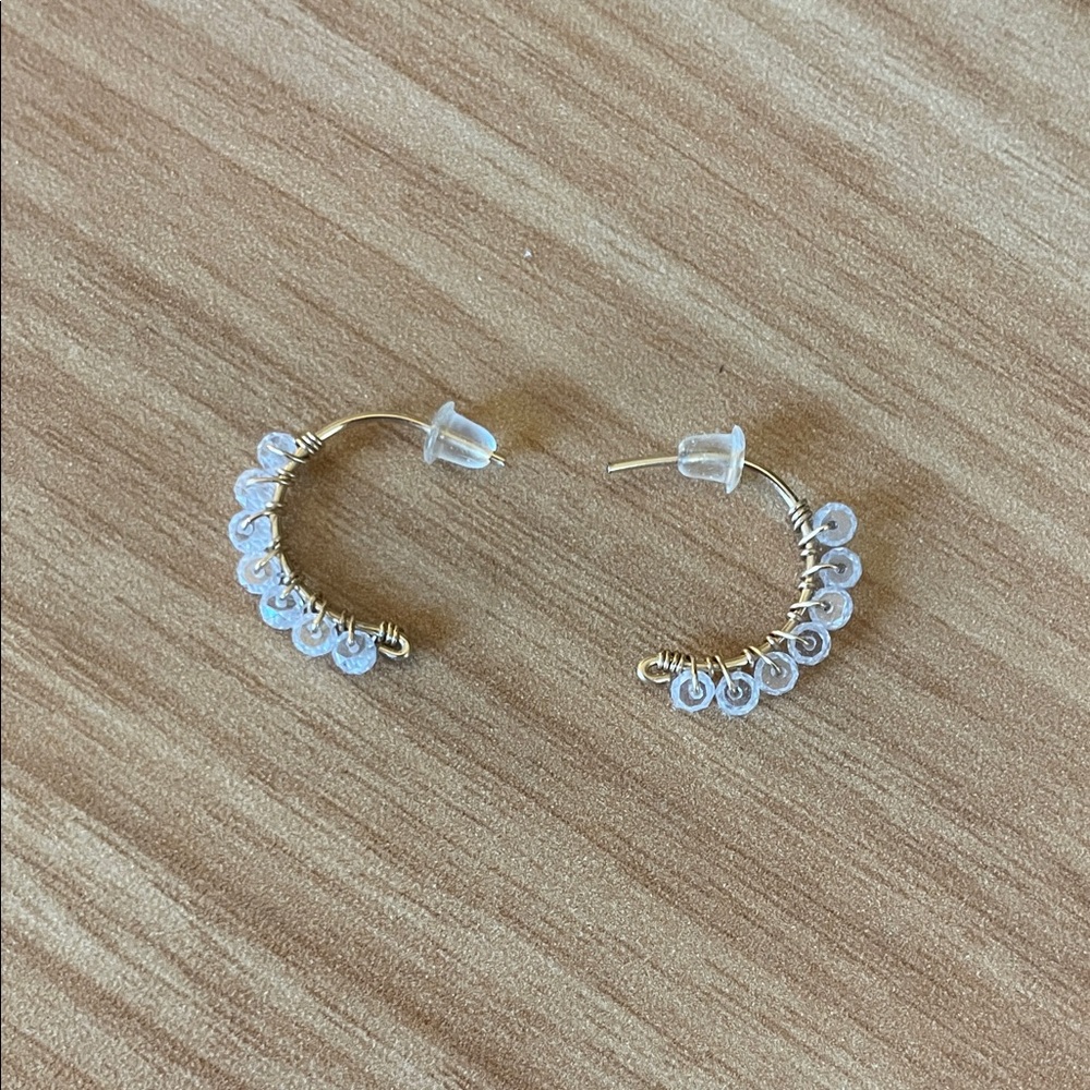Gold Beaded Hoop Earrings with Clear Glass Beads